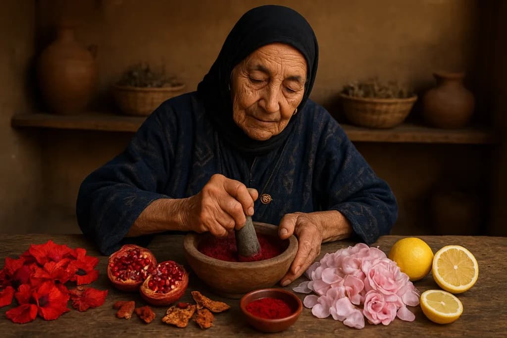 Mujer bereber anciana preparando Aker Fassi tradicional marroquí con los 4 
