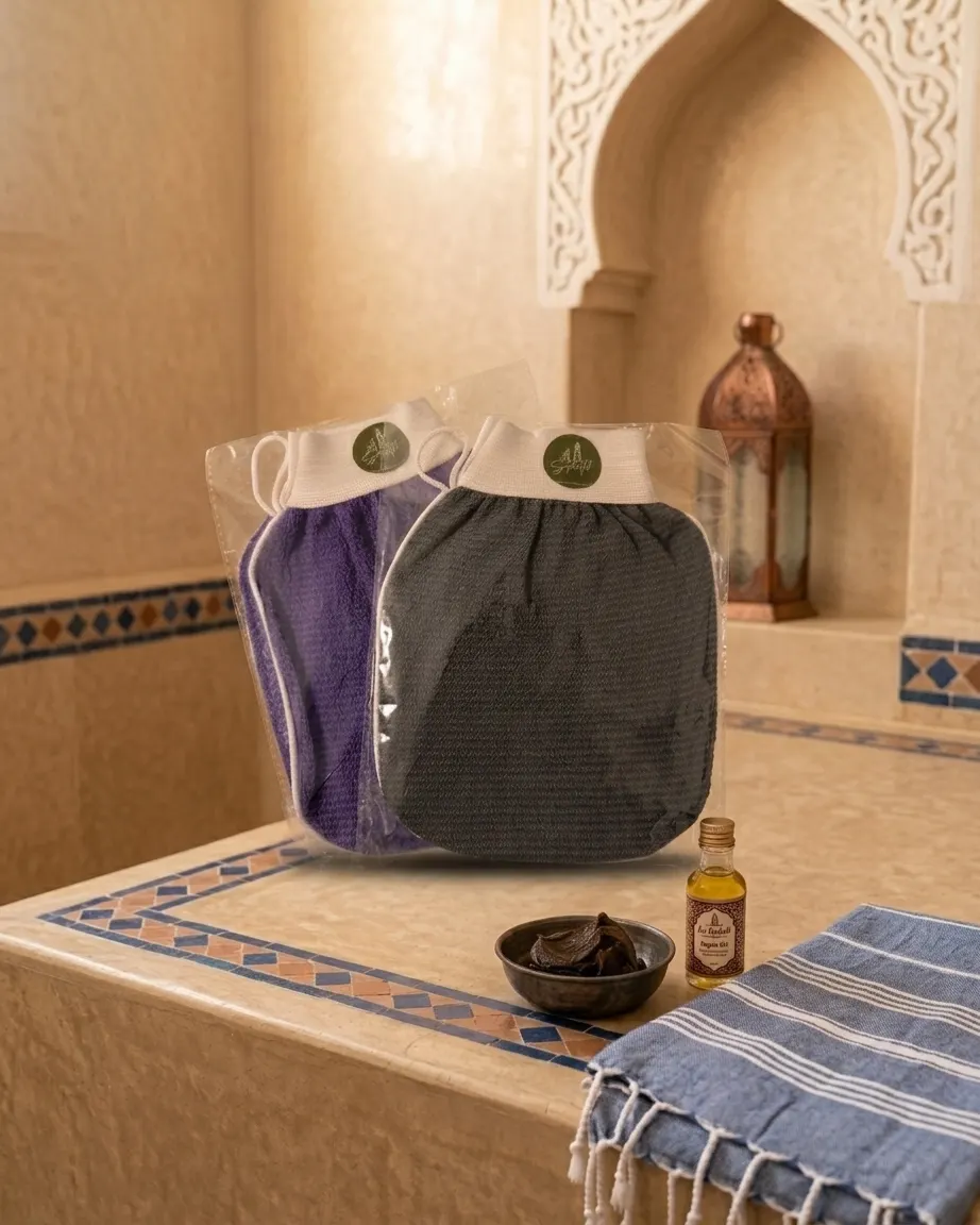 Guante kessa para hammam marroquí, regalo con el jabón negro beldi